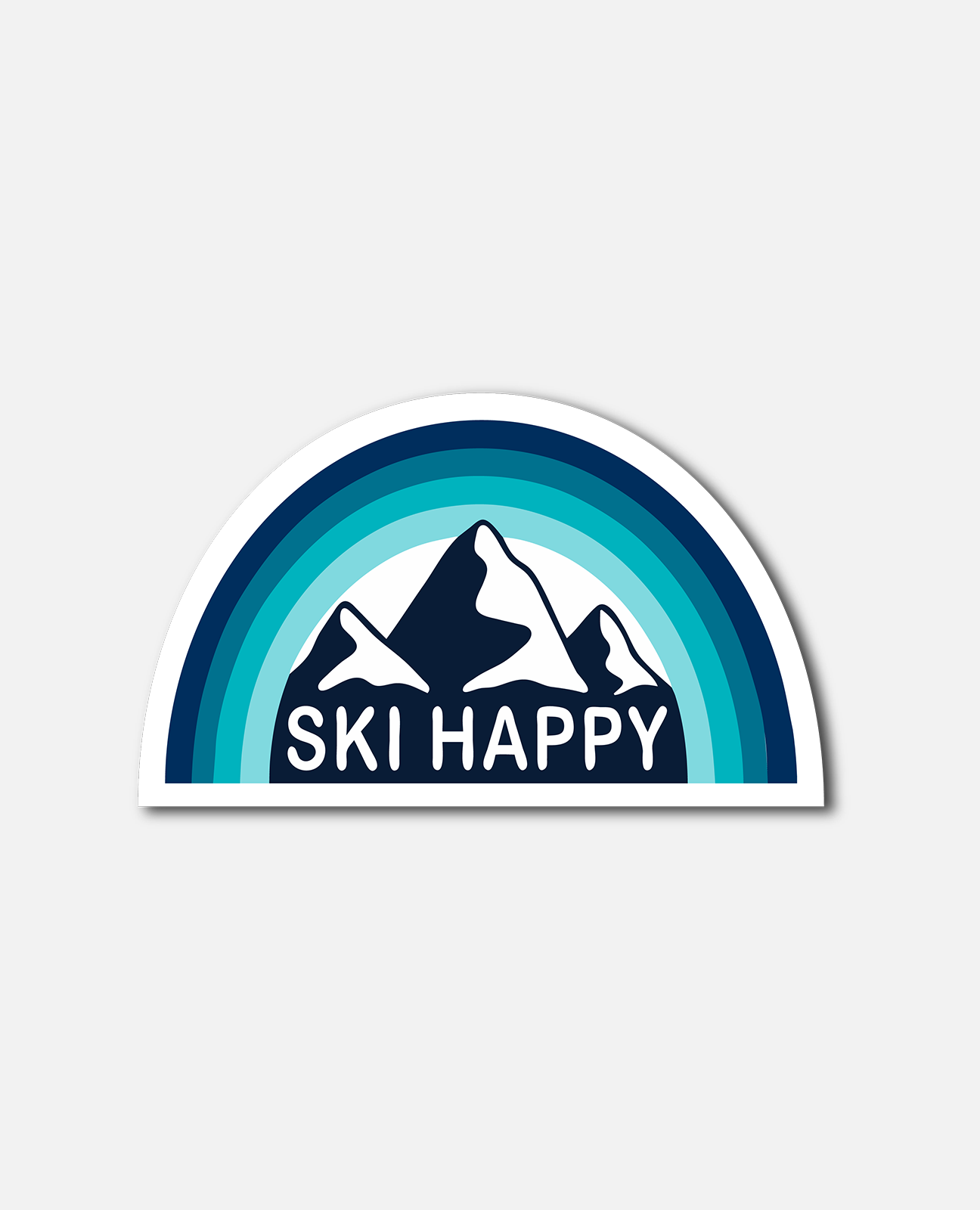 The Ski Passport Ski Happy Sticker with blue rainbow